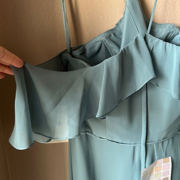 MORILEE BY MADELINE GARDNER Deep Sea Cold Shoulder Chiffon Bridesmaid Dress - Picture 15 of 16